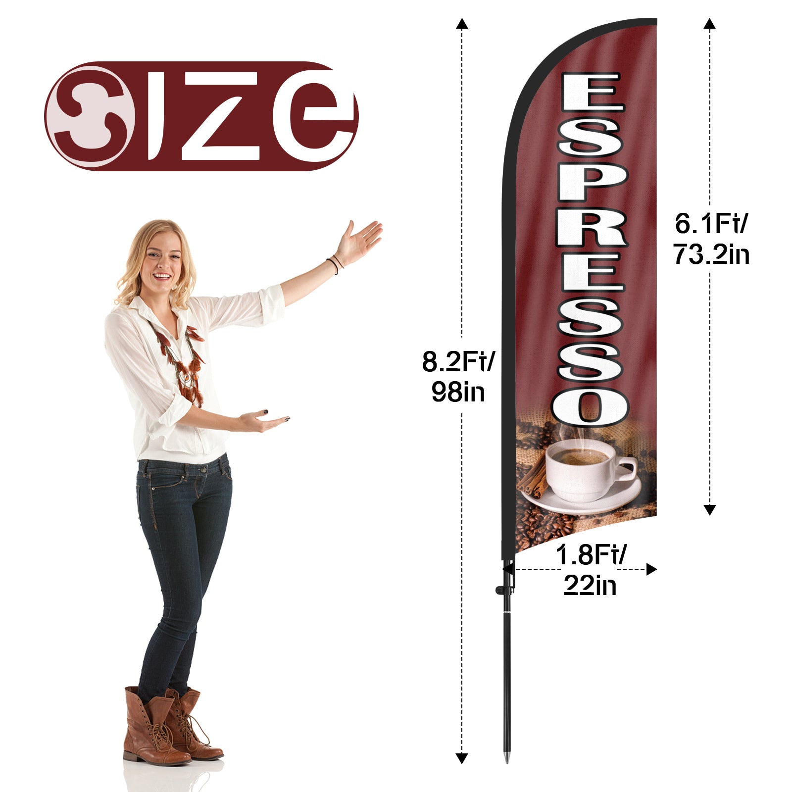 8ft Espresso 01 Feather Flag Kit with Pole and Stake