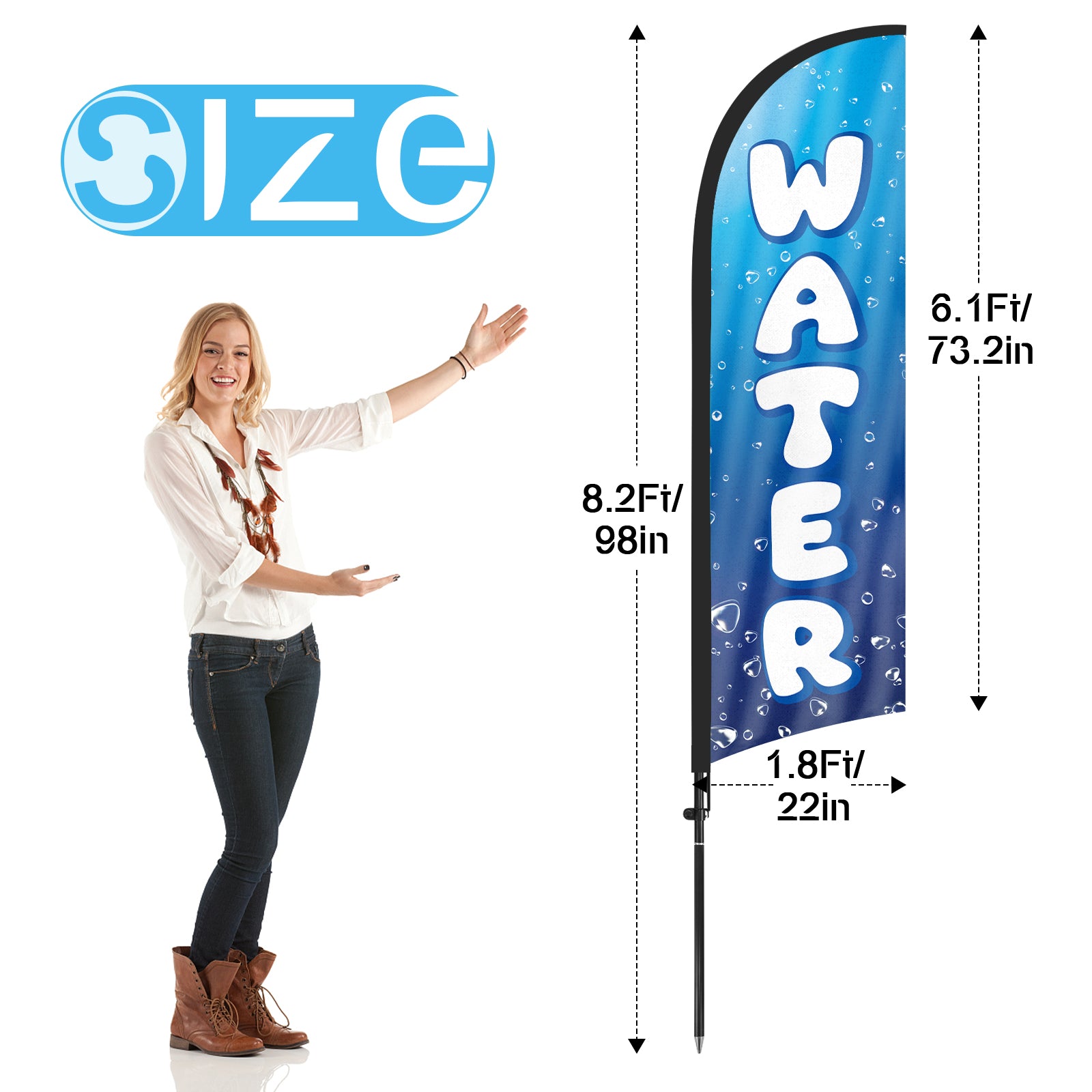 8ft Water 01 Feather Flag with Pole and Stake