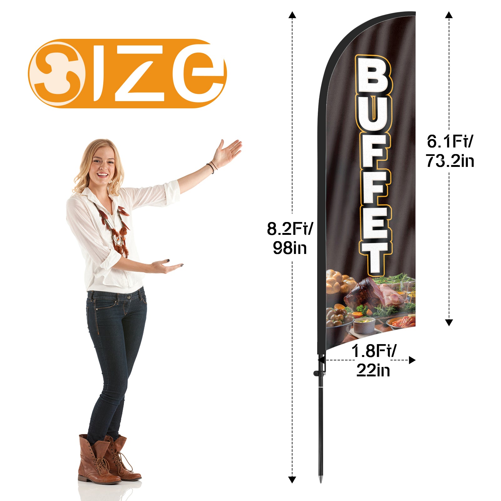 8ft Buffet Feather Flag Kit with Pole and Stake