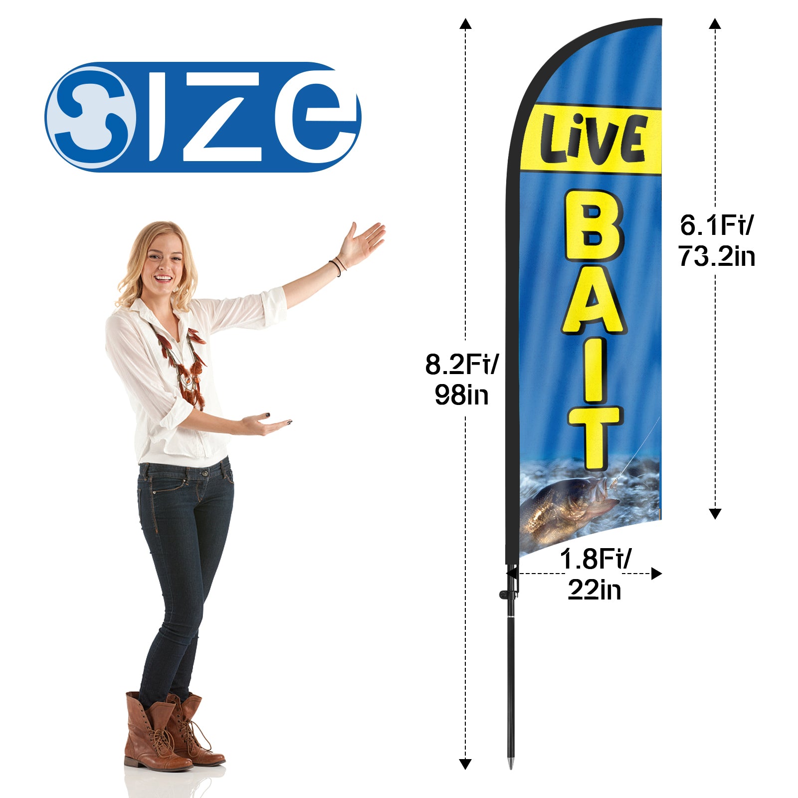 8Ft Live Bait Feather Flag with Pole & Stake