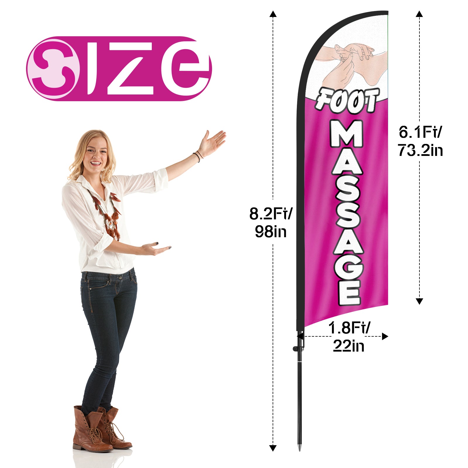 8Ft Foot Massage Feather Flag with Pole & Stake