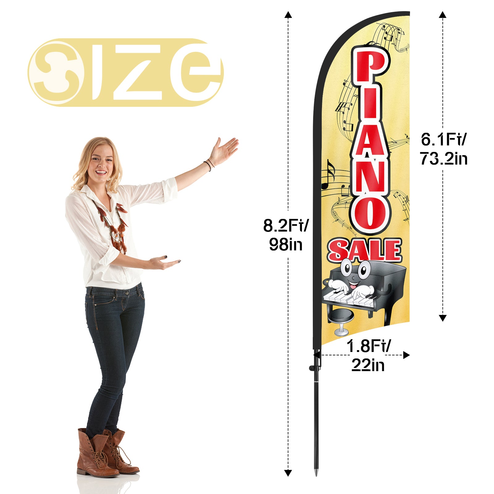 8ft Piano Sale Yellow Feather Flag with Pole and Stake