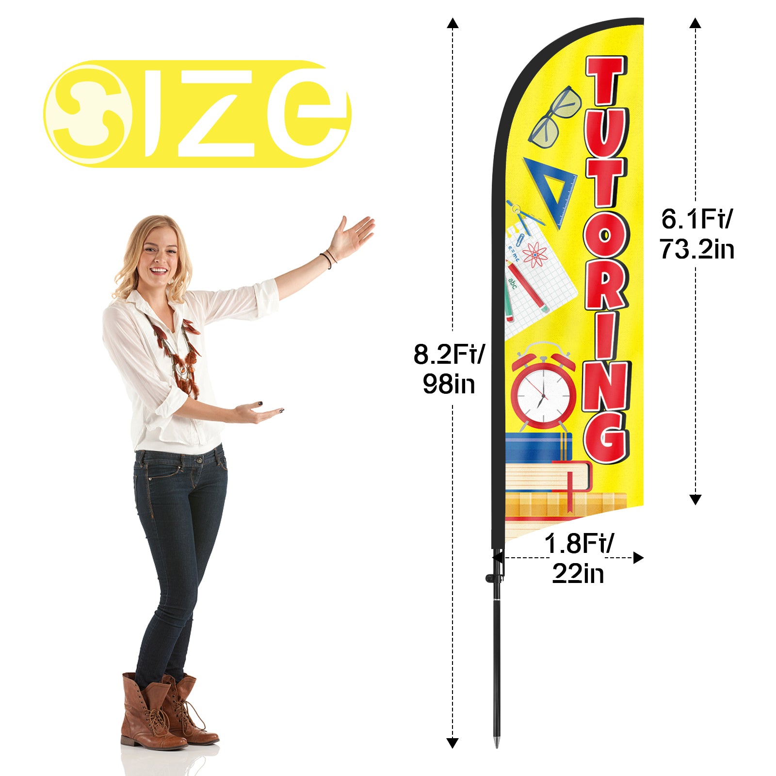 8Ft Tutoring Yellow Feather Flag with Pole & Stake