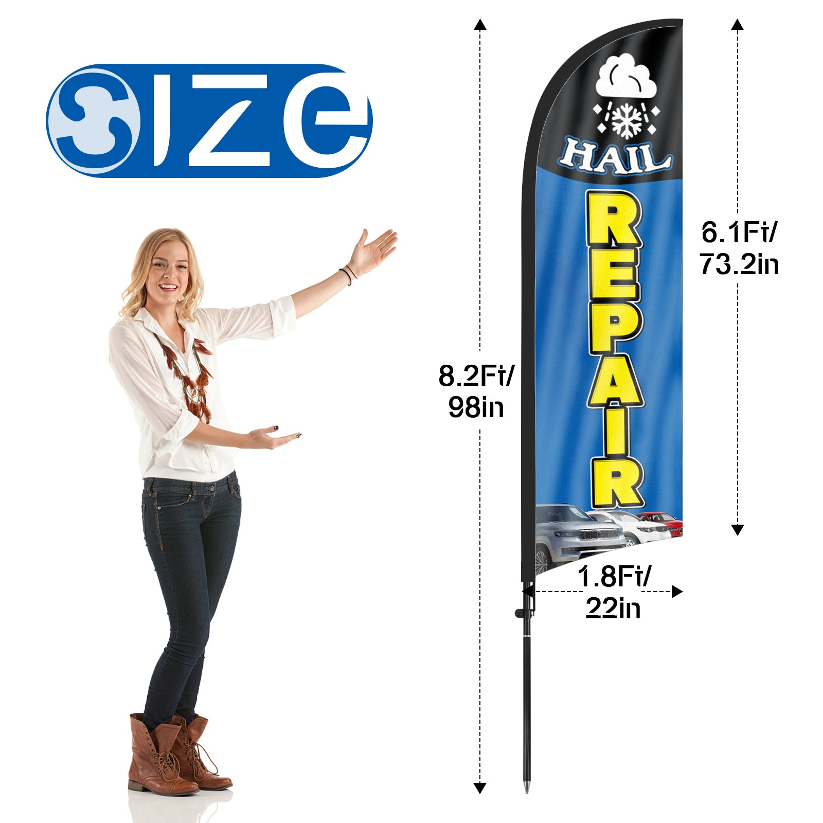 8ft Hail Repair Feather Flag with Pole and Stake
