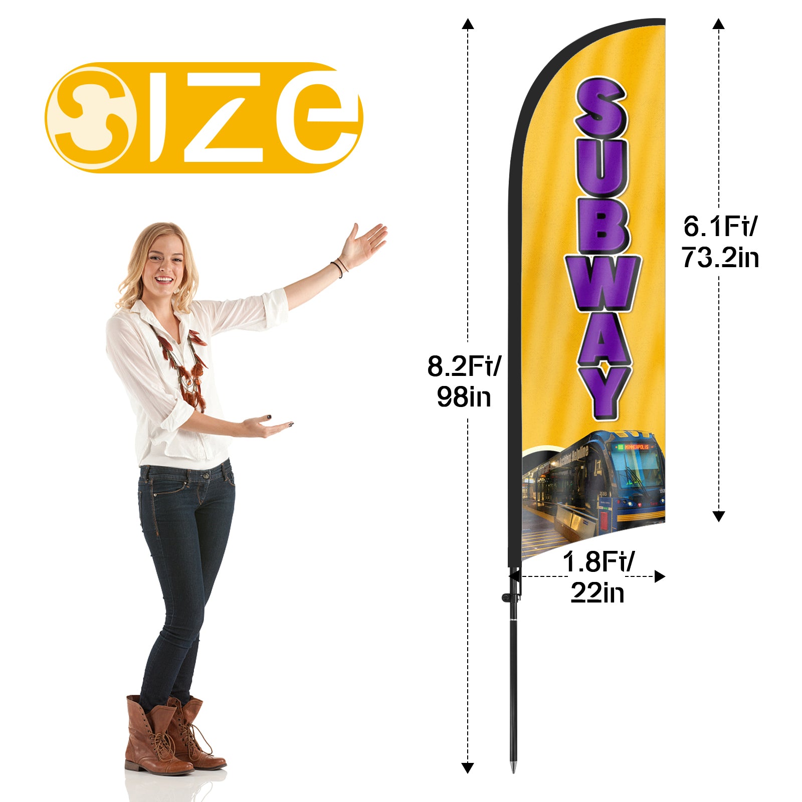 8Ft Subway Feather Flag with Pole & Stake