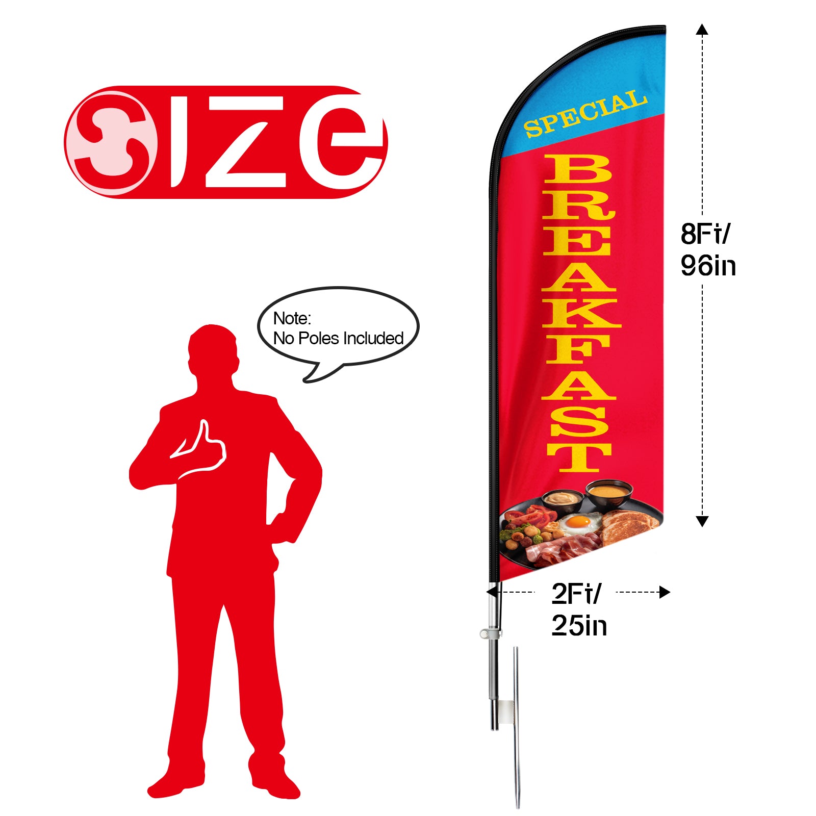8ft Breakfast Special Red Feather Flag!（Flagpole Not Included）