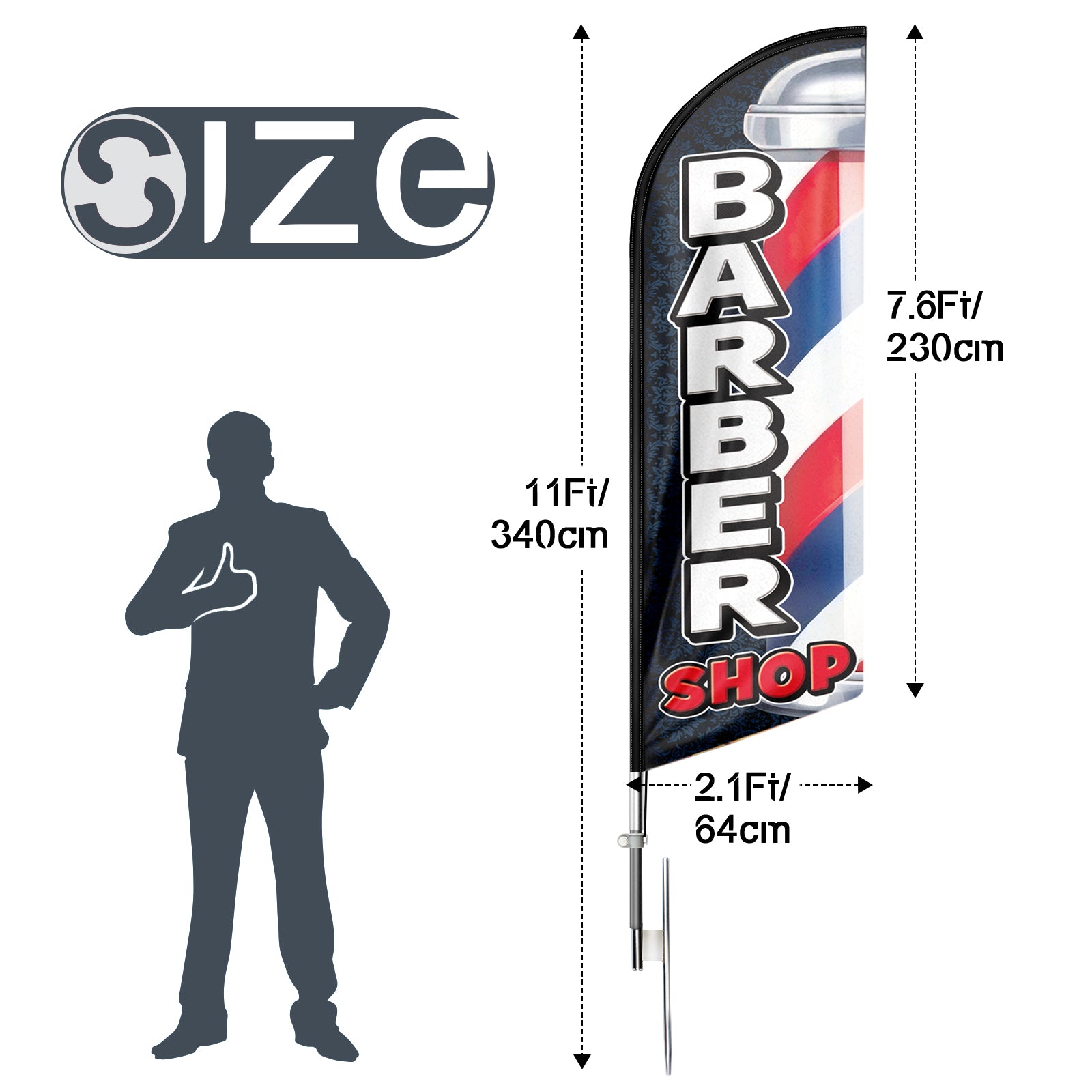 Barber Shop Flag-11Ft Barber Feather Flag Kit for Barbershop Business
