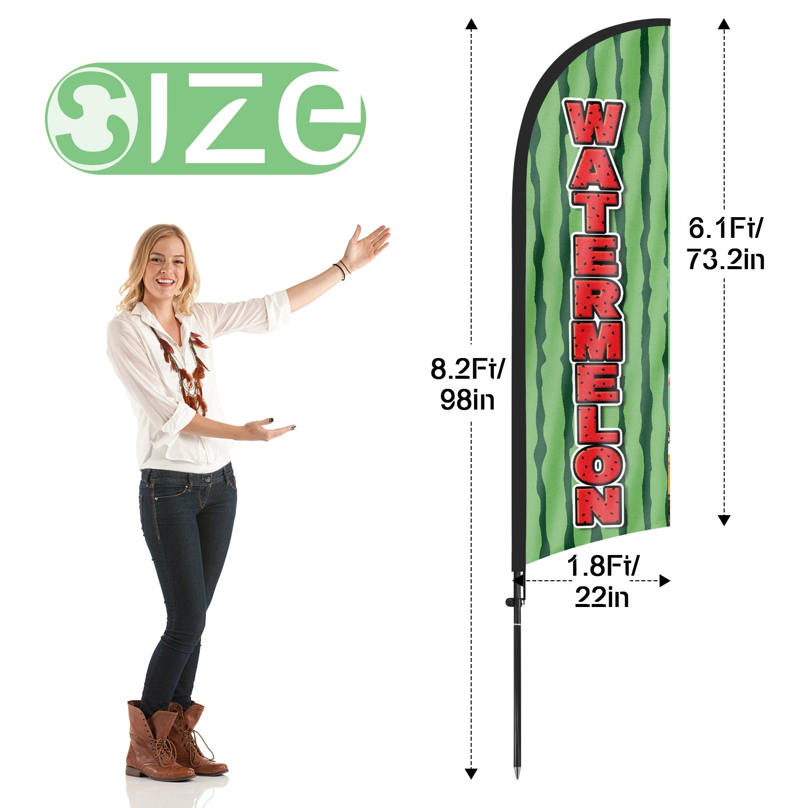 8ft Watermelon Feather Flag with Pole and Stake
