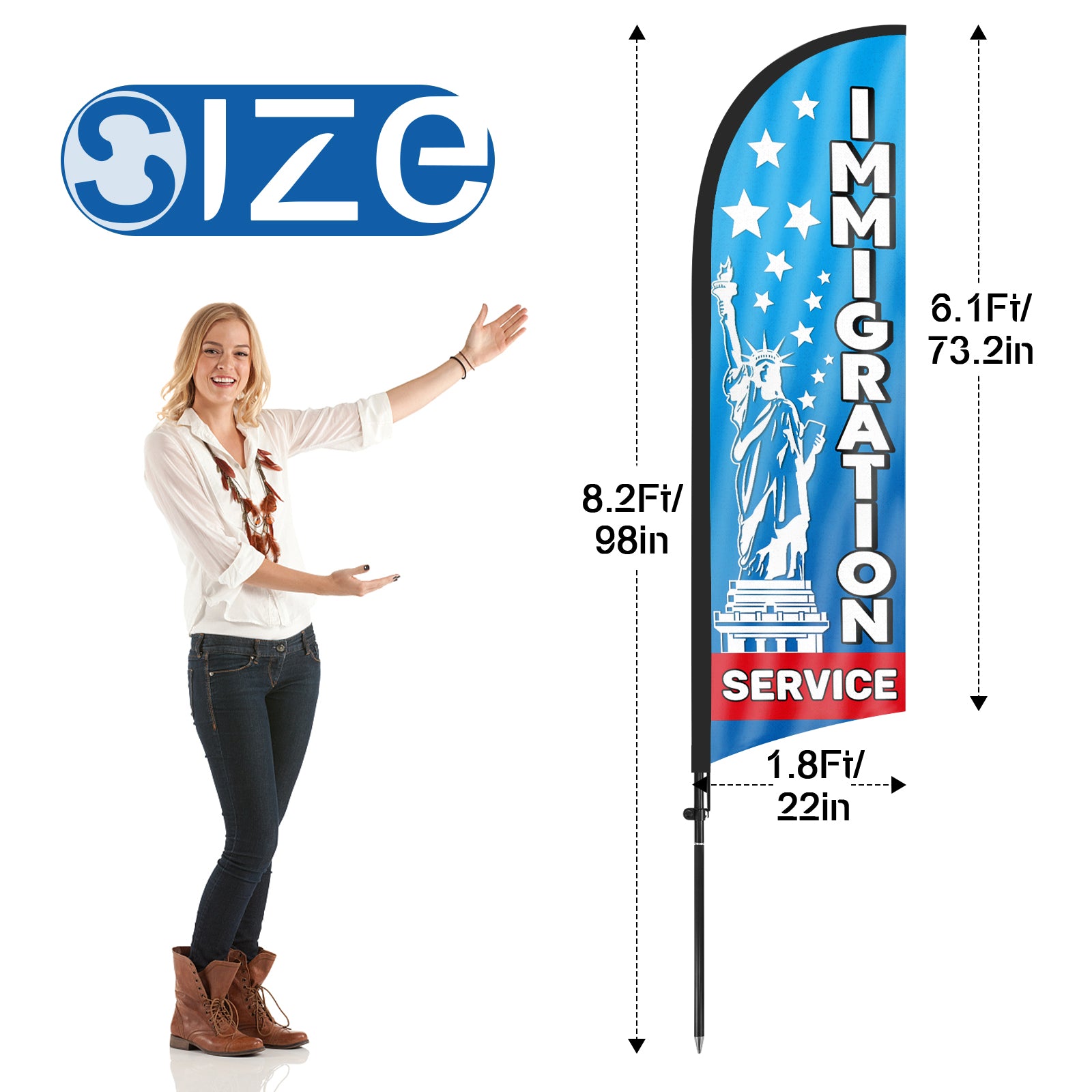8Ft Immigration Feather Flag with Pole & Stake