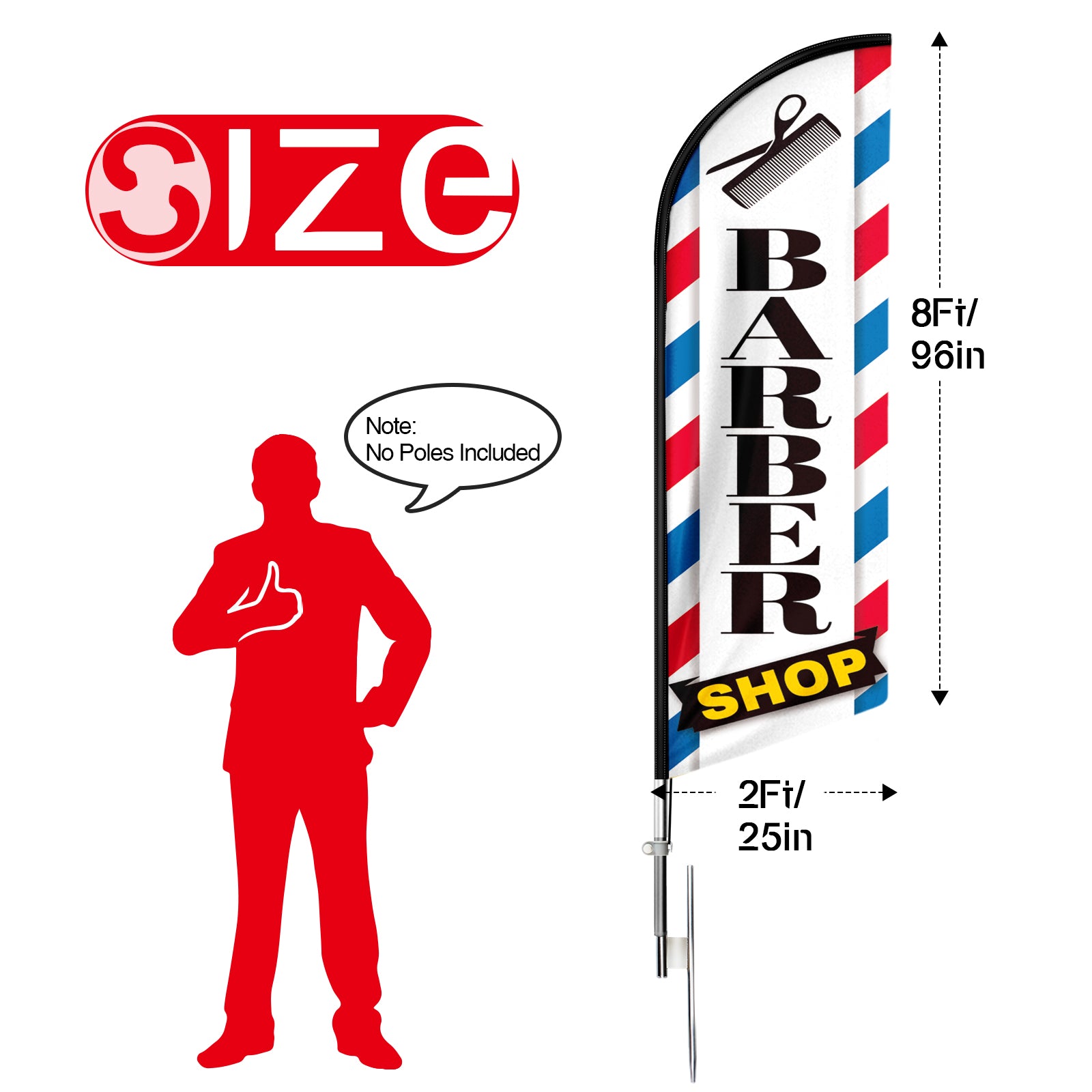 8ft White Barber Shop Feather Flag（Flagpole Not Included）