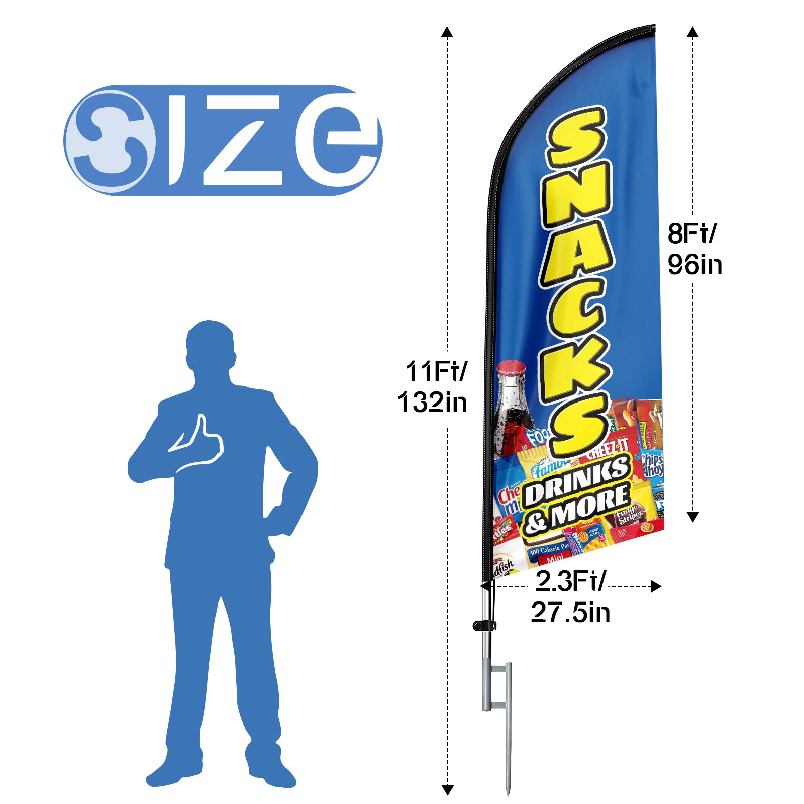 Snack Sign-11ft Feather Flag Kit for Advertising with Pole and Stake