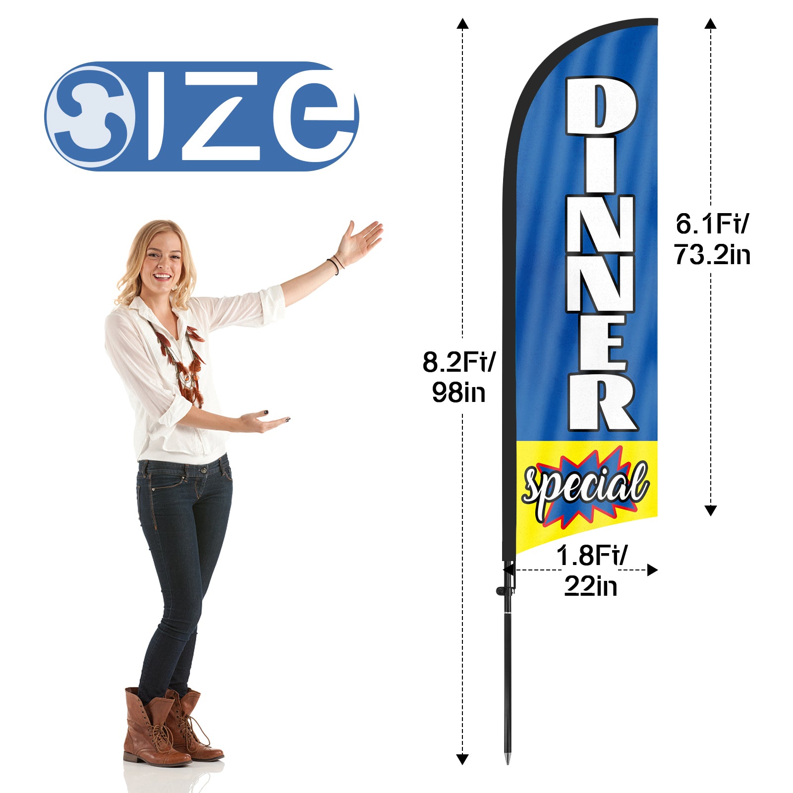 8ft Dinner Special Blue Feather Flag Kit with Pole and Stake