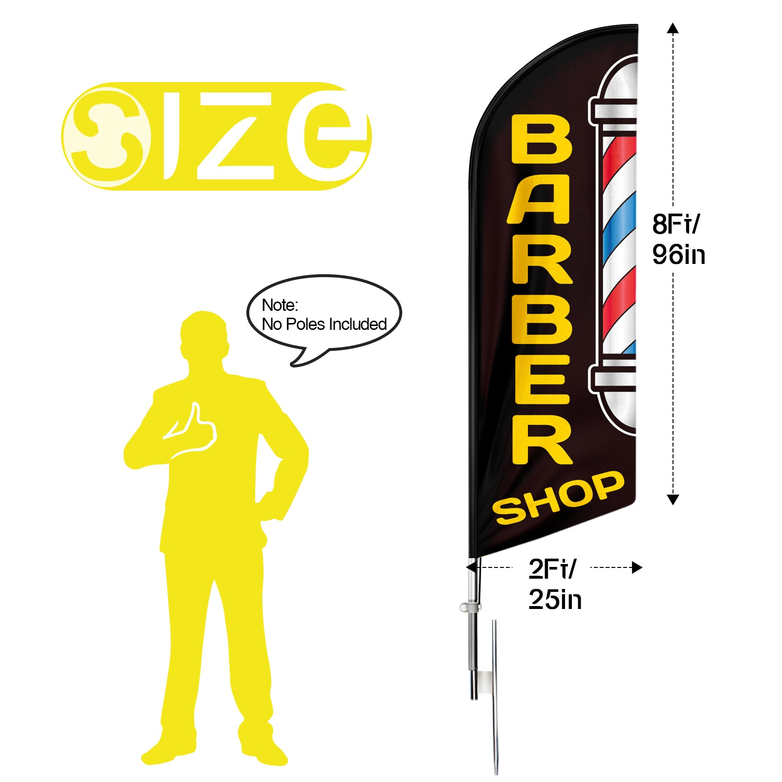 8ft Barber Shop Black Feather Flag（Flagpole Not Included）