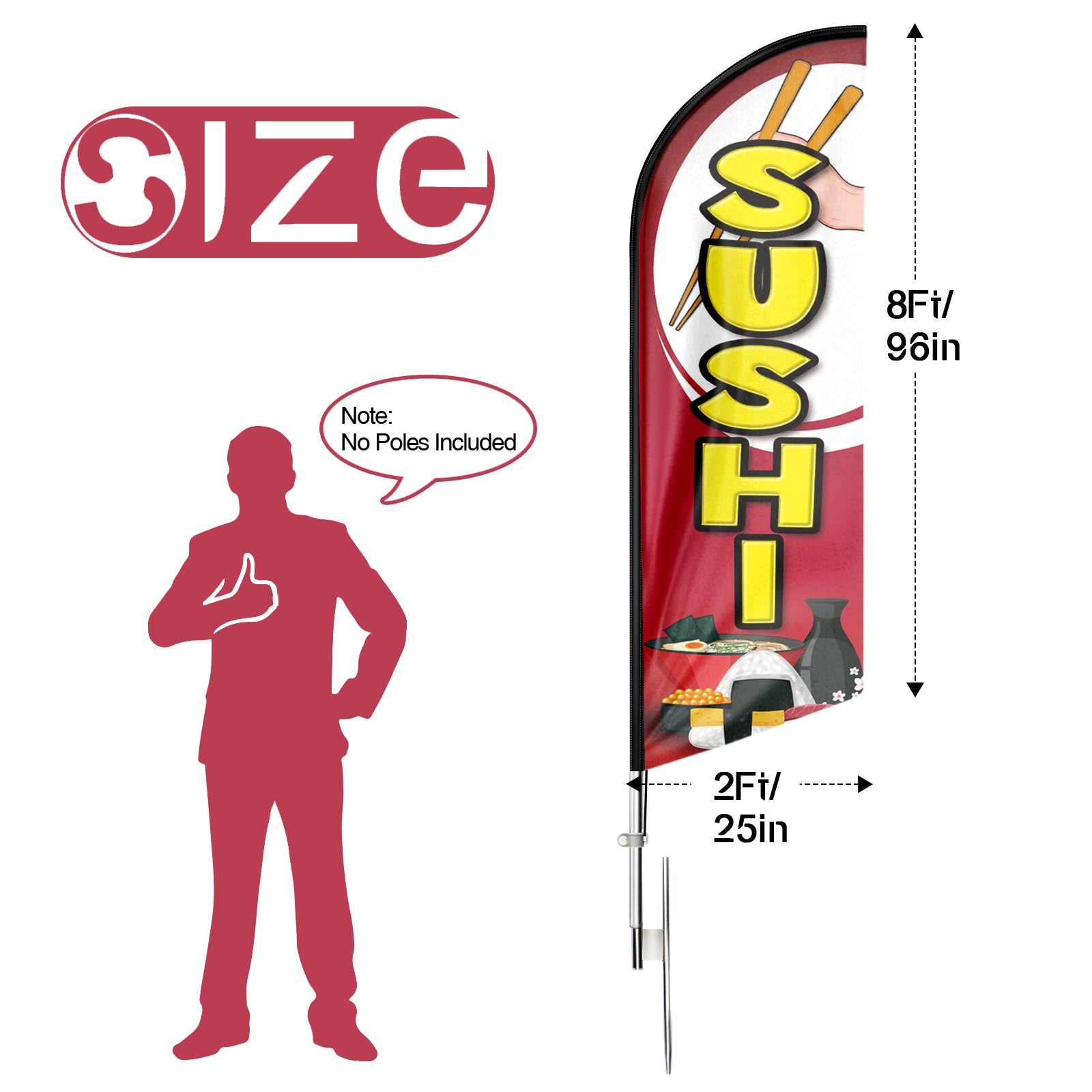 Sushi sign-8ft Red Sushi Feather Flag !（Flagpole Not Included）