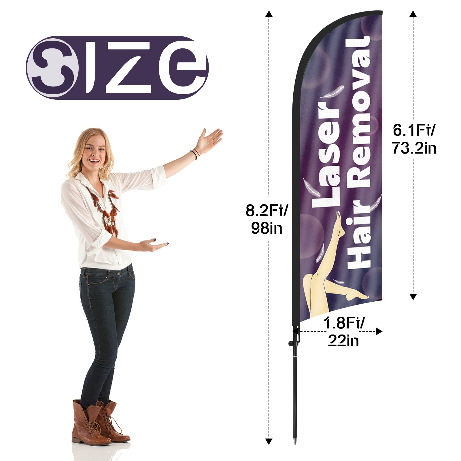 8Ft Hair Removal Feather Flag Kit for Business