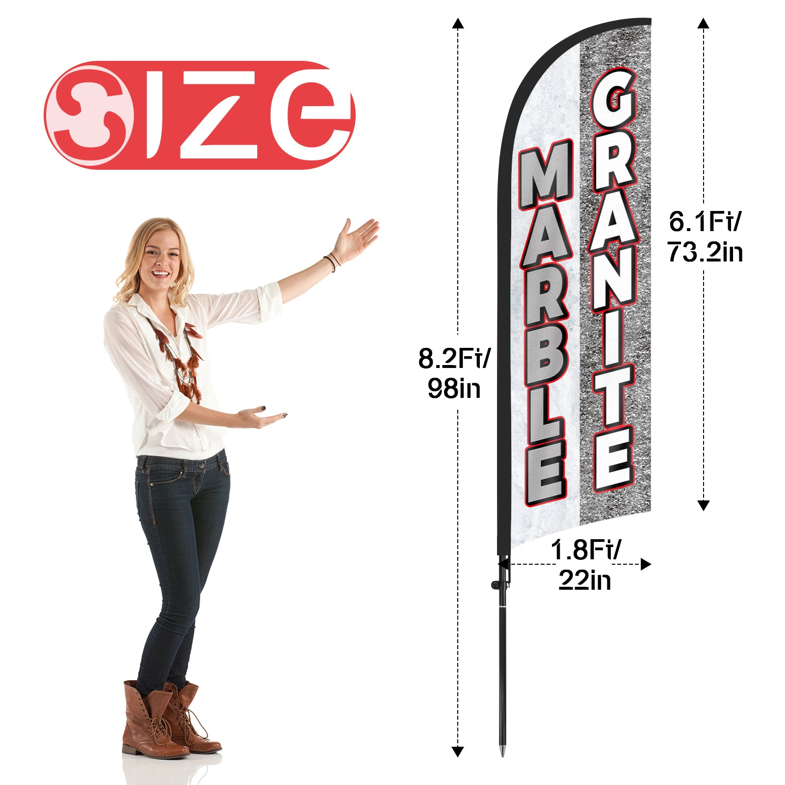 8ft Marble Granite Feather Flag Pole Kit