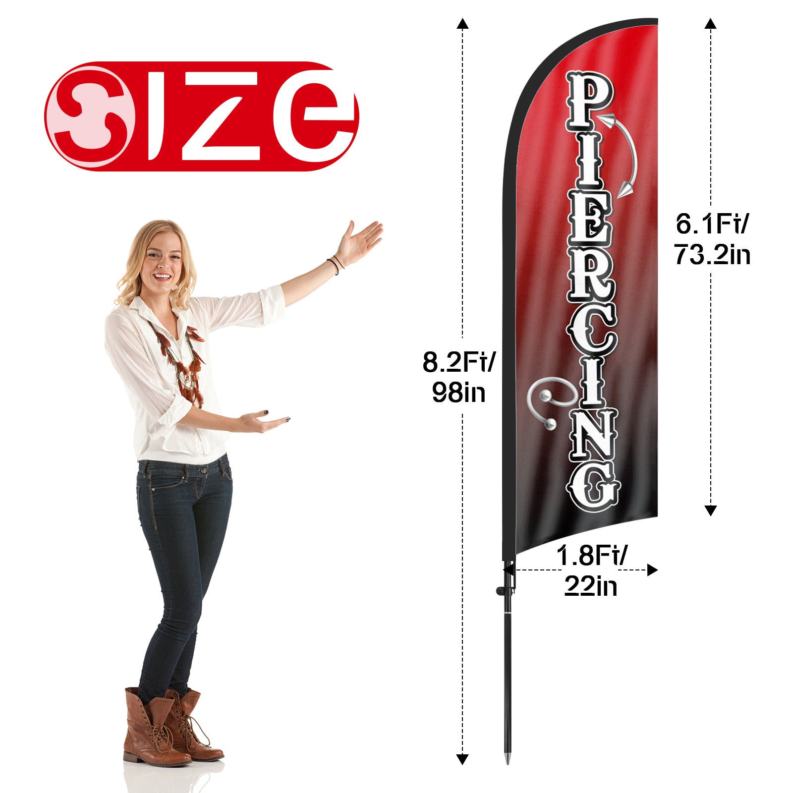 8ft Piercing Feather Flag with Pole and Stake