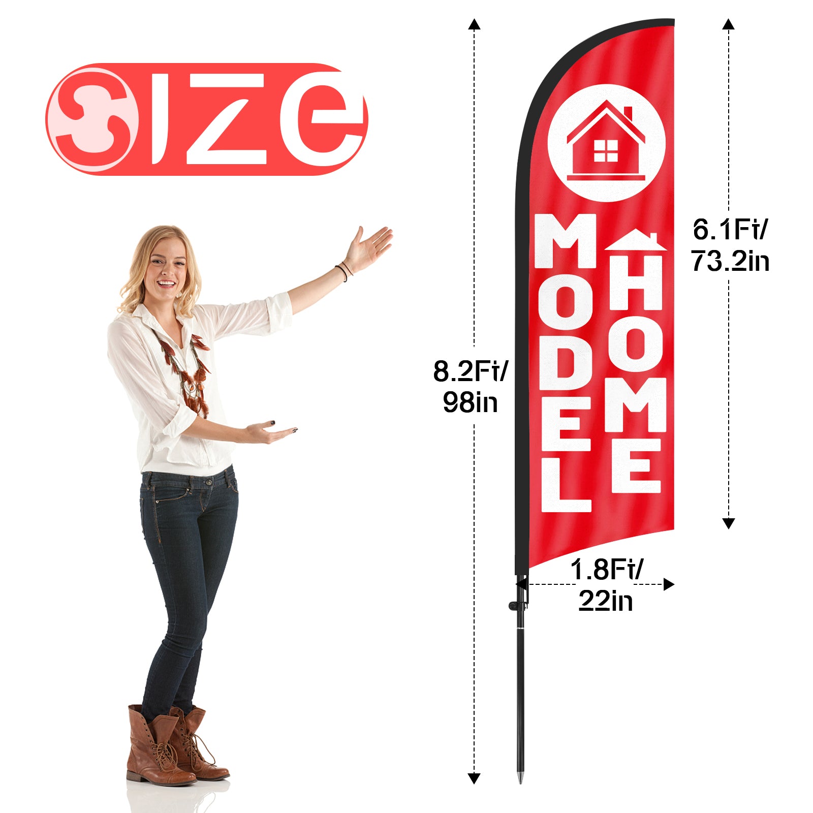 8FT Model Home 01 Feather Flag With Flag Pole and Ground Stake