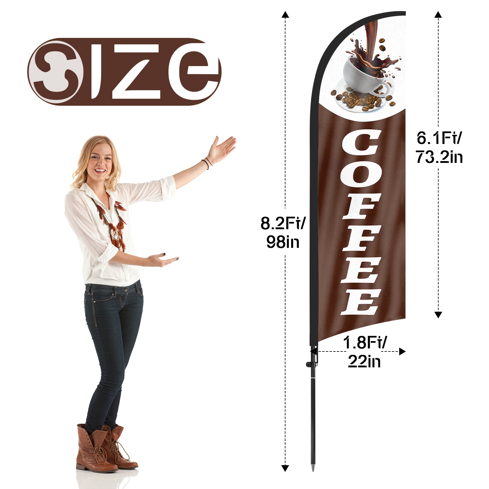 8ft Coffee 01 Feather Flag Kit with Pole and Stake
