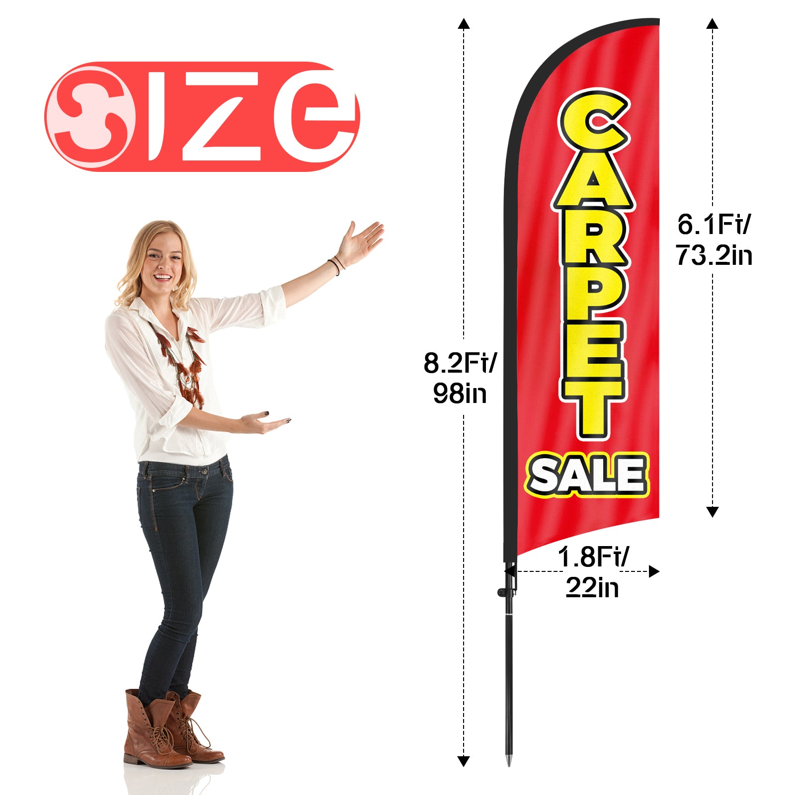 8ft Carpet Sale Red Feather Flag with Pole and Stake