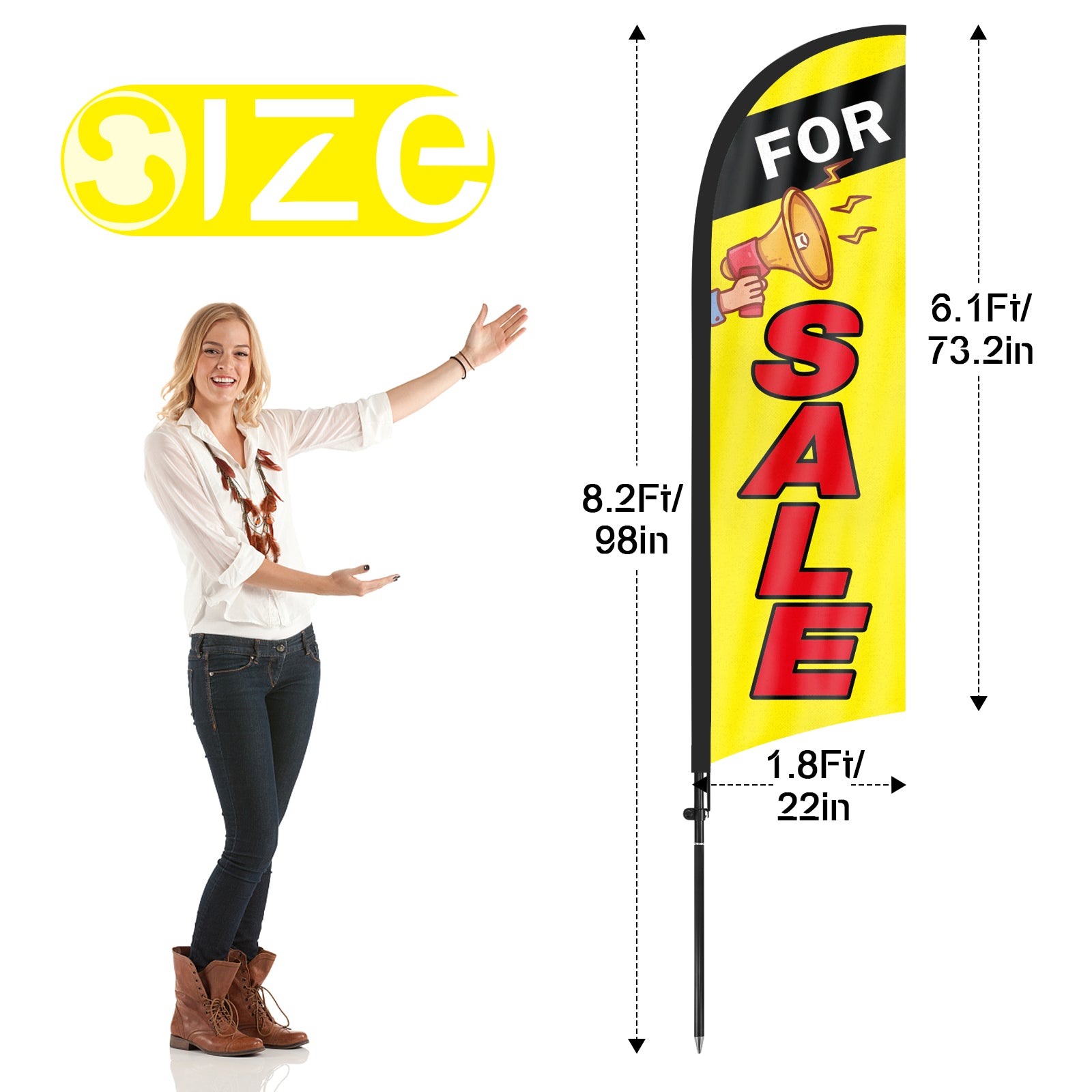 8FT For Sale Yellow Feather Flags with Pole and Ground Stake