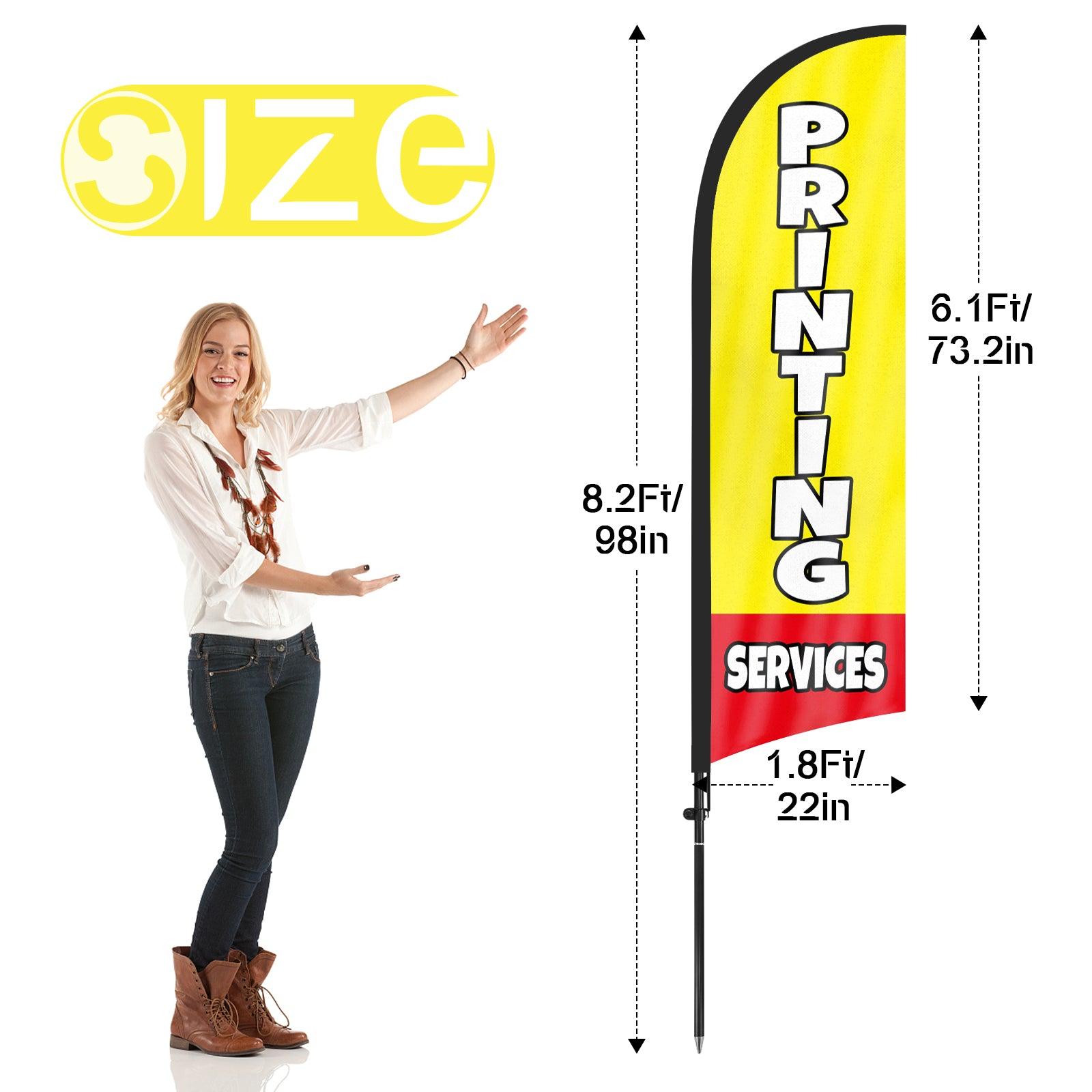 8Ft Printing Services Yellow Feather Flag with Pole & Stake