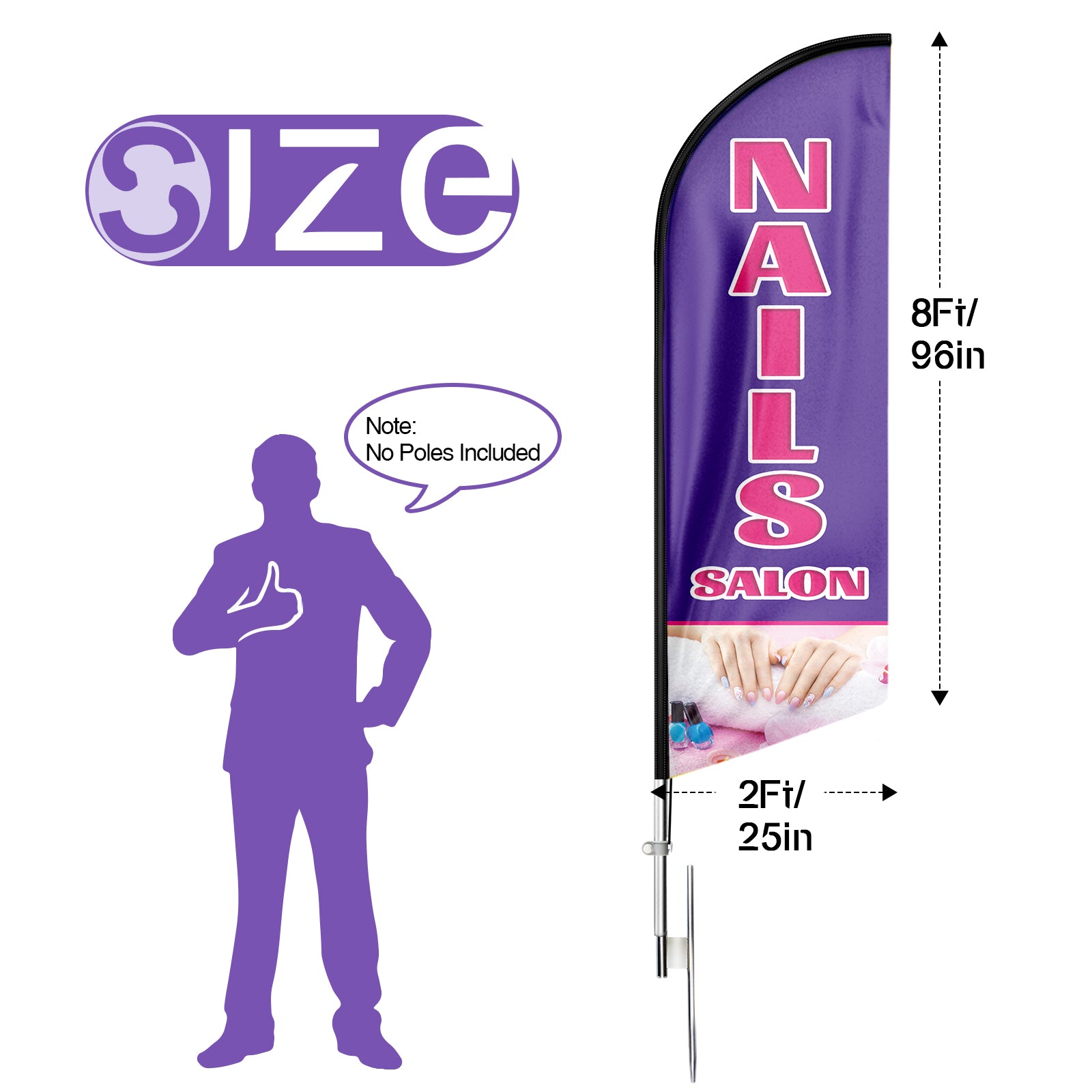Nail Shop Sign-Nails Salon Feather Flag: 8Ft Advertising Banner for Nails Salon Business（Flagpole Not Included）