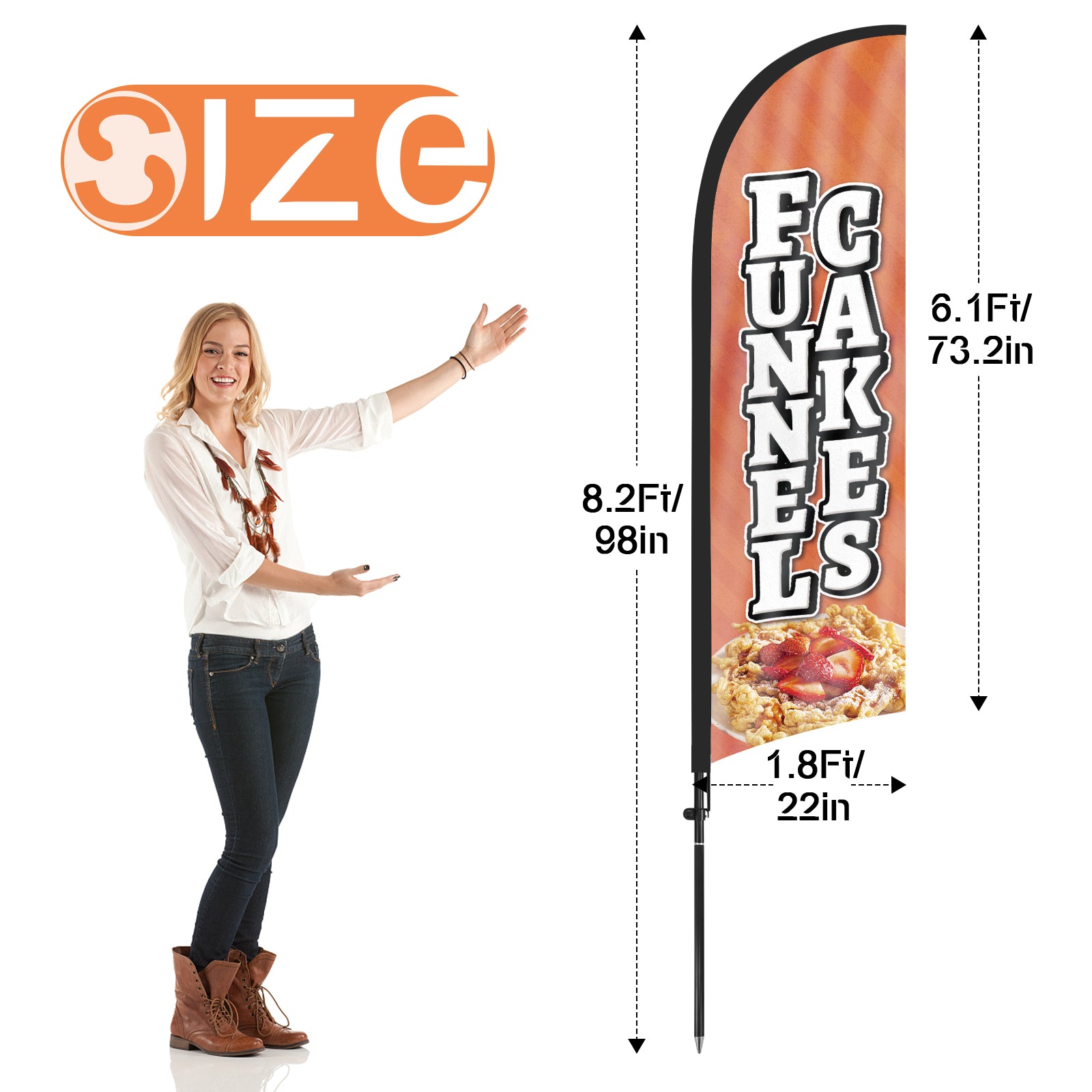 8ft Funnel Cakes Feather Flag with Pole and Stake