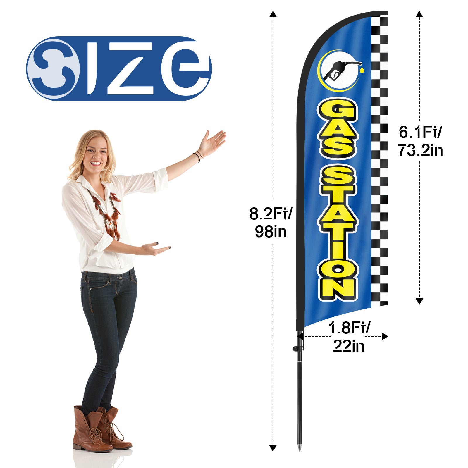 8ft Gas Station Blue Feather Flag Pole Kit