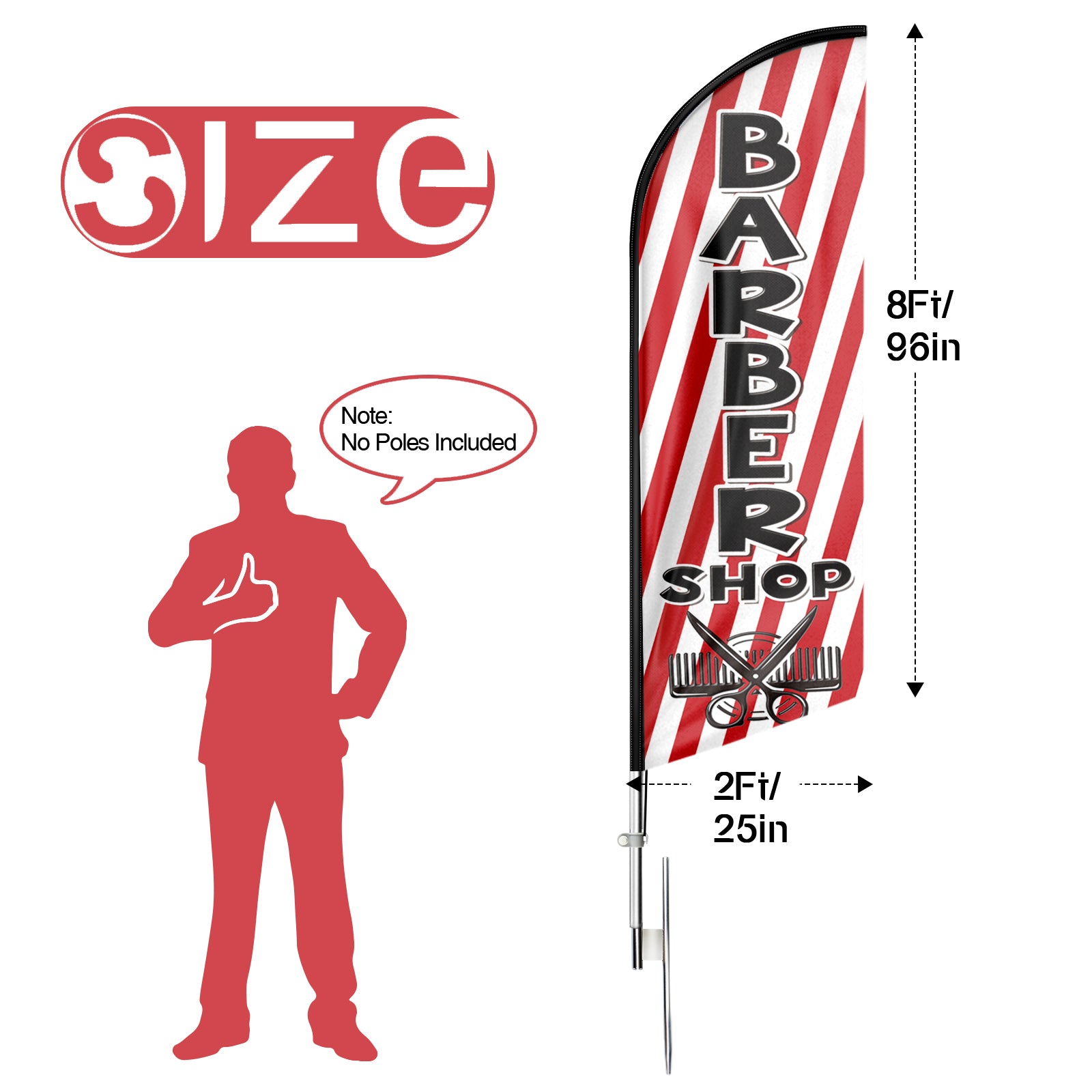 Signs For Barber Shop-8FT Barber Shop Feather Flag for Barber Shop Business（Flagpole Not Included）