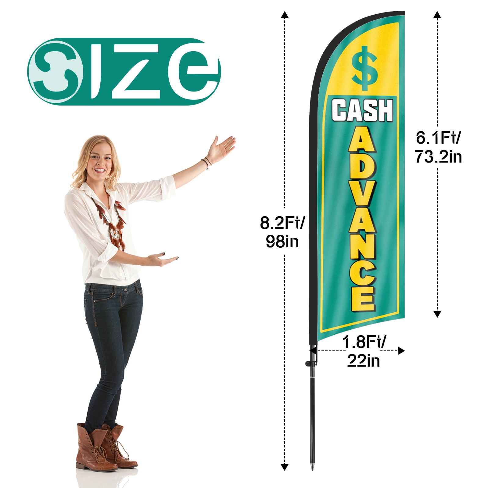 8Ft Cash Advance Feather Flag with Flag Pole and Ground Stake