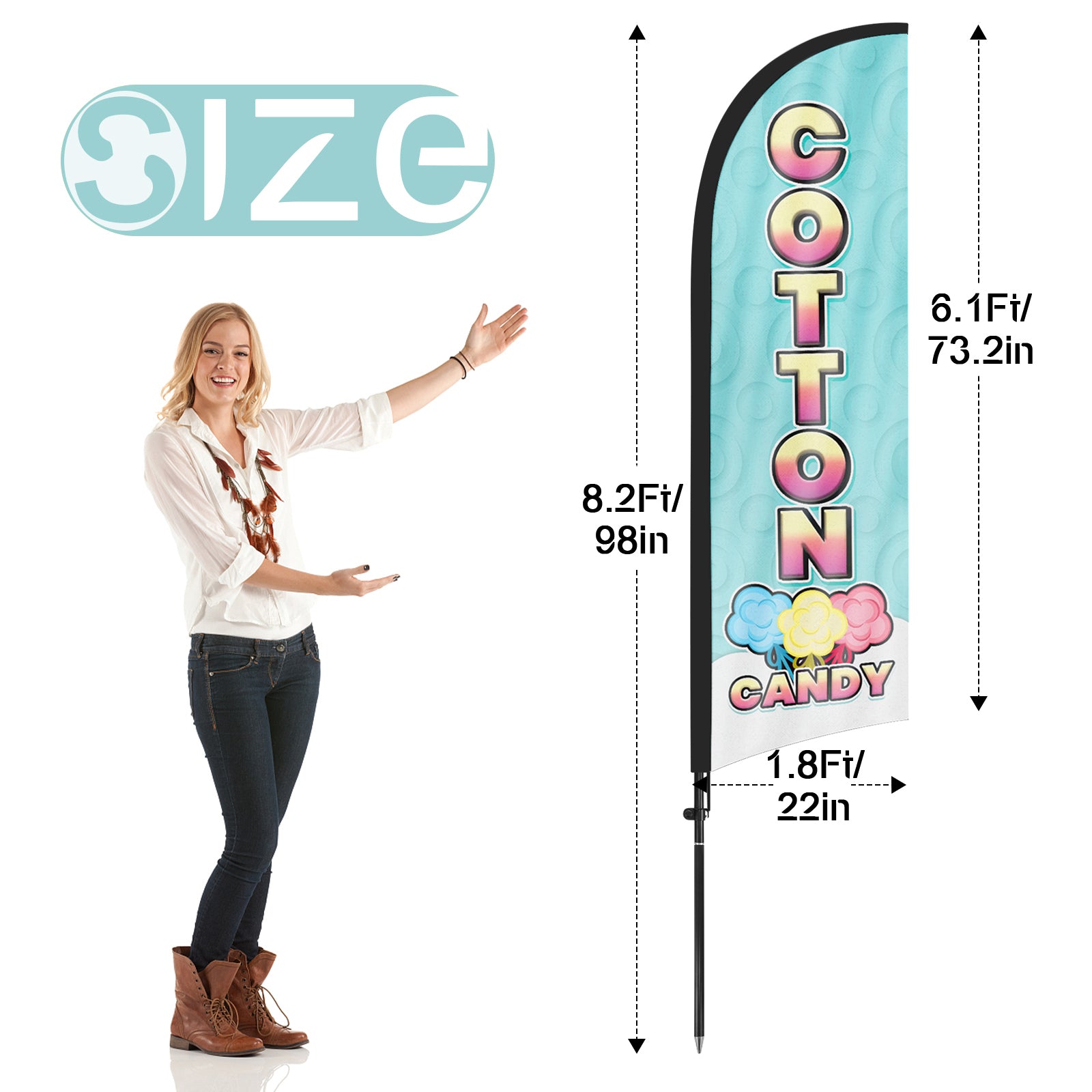 8ft Cotton Candy Feather Flag with Pole and Stake