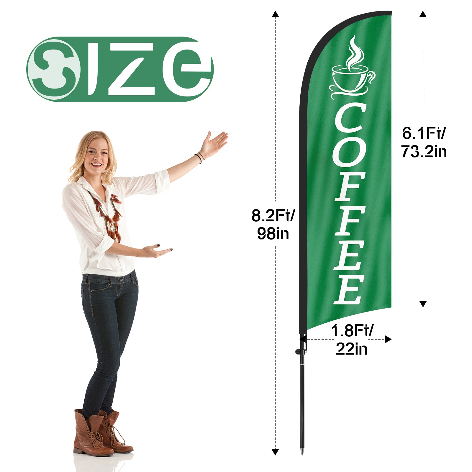 8ft Coffee Feather Flag Kit with Pole and Stake