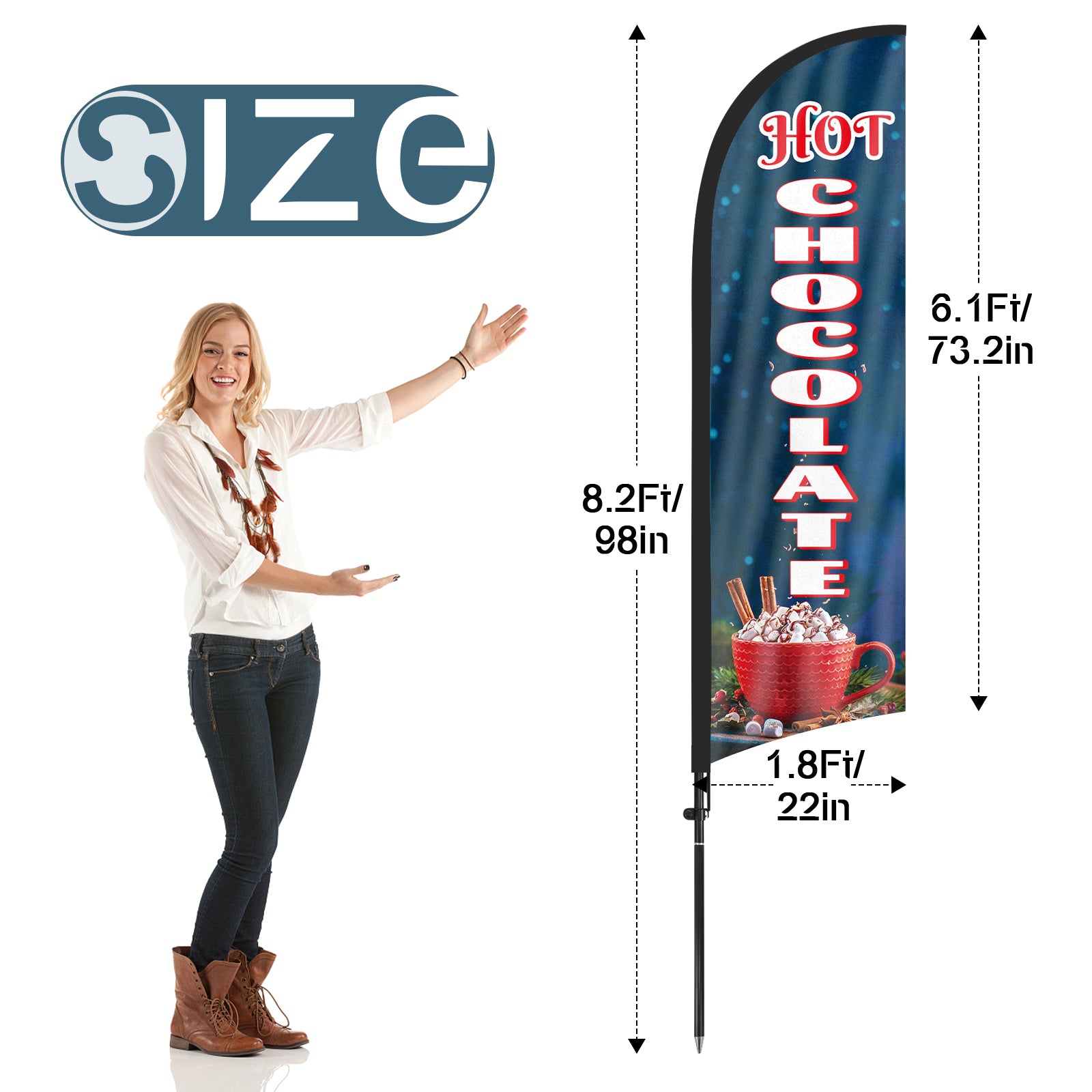 8ft Hot Chocolate Feather Flag with Pole and Stake