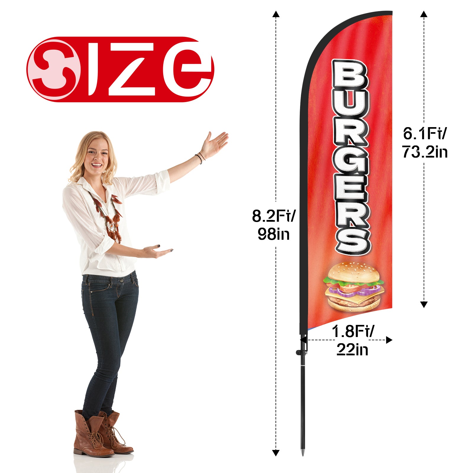 8ft Burgers Feather Flag with Pole and Stake