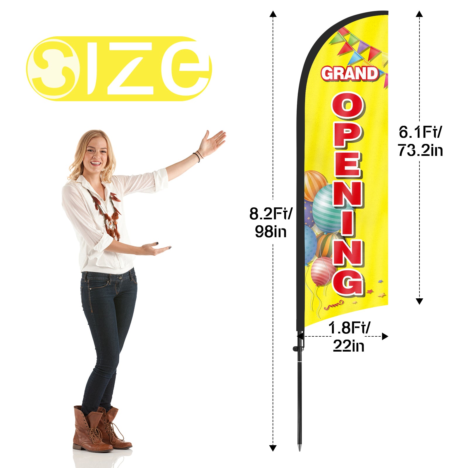 8Ft Grand Opening Yellow Feather Flag with Pole and Ground Stake