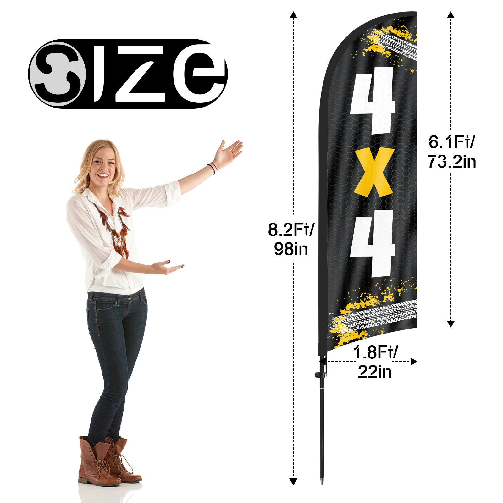 8ft 4X4 Auto Black Feather Flag with Pole and Stake