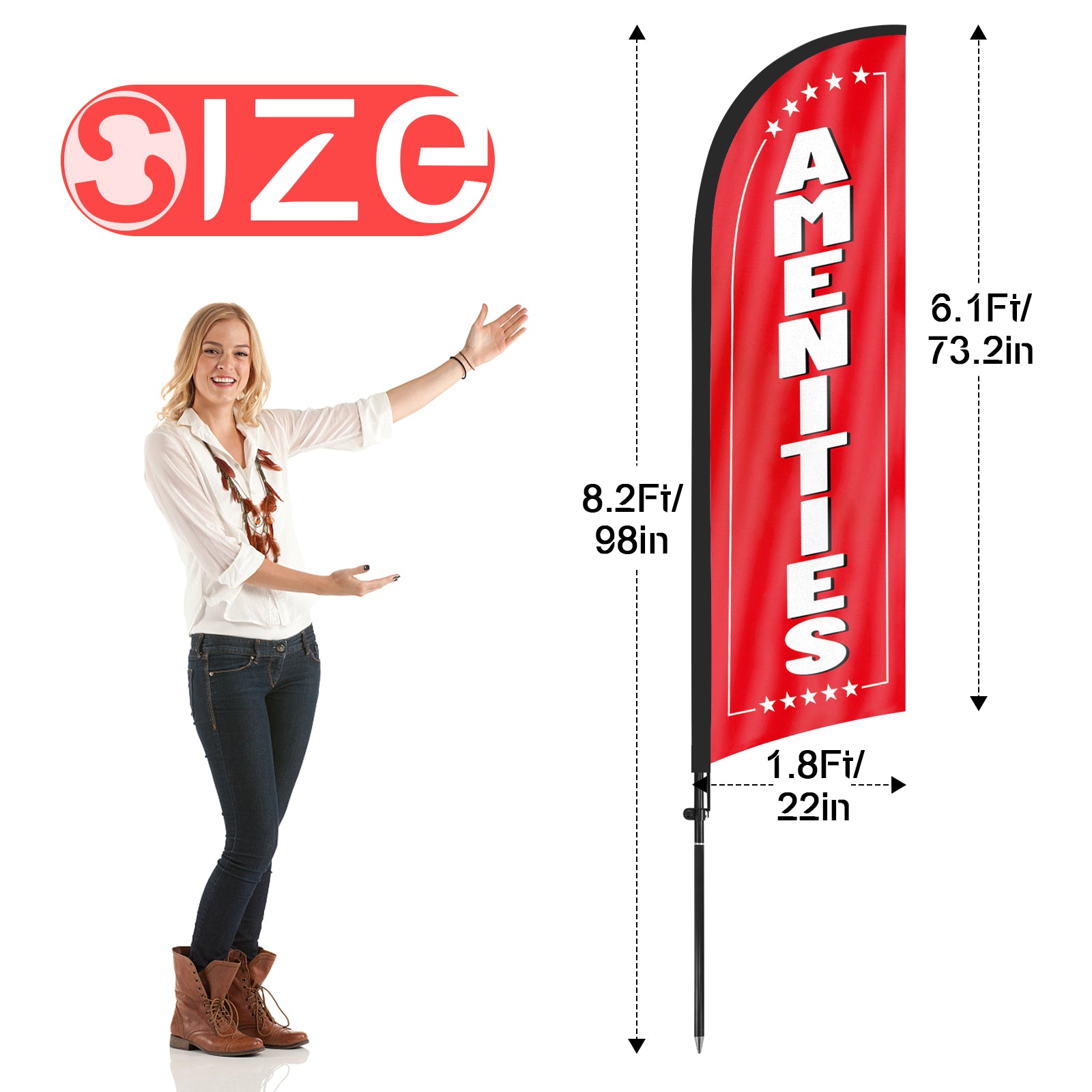 8ft Amenities Red Feather Flag with Pole and Stake
