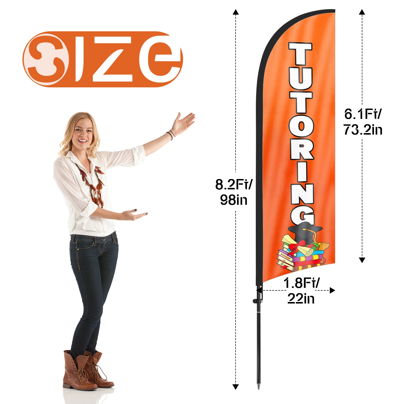 8Ft Tutoring Feather Flag with Pole & Stake