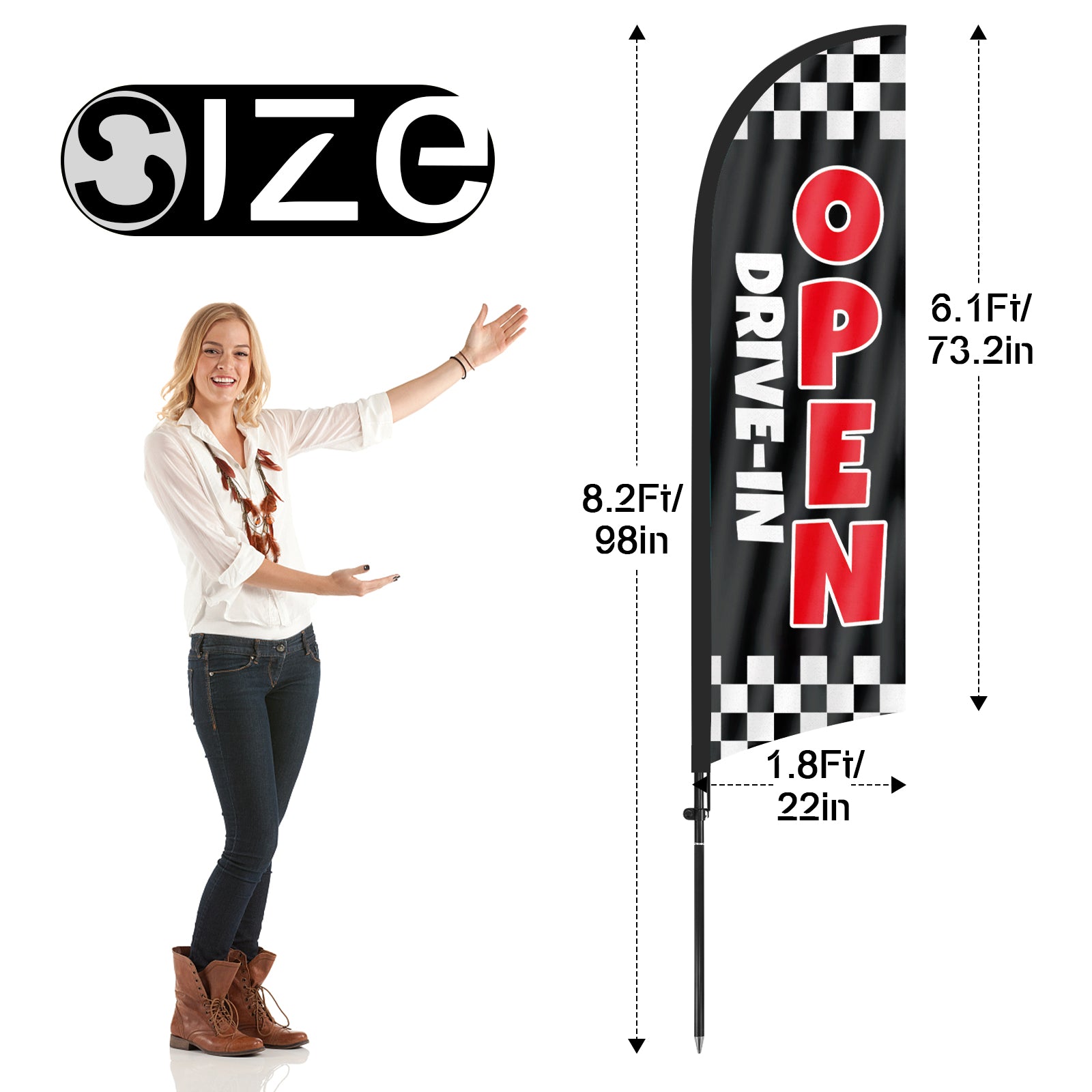 8ft Open Drive-in Black Feather Flag with Pole and Stake