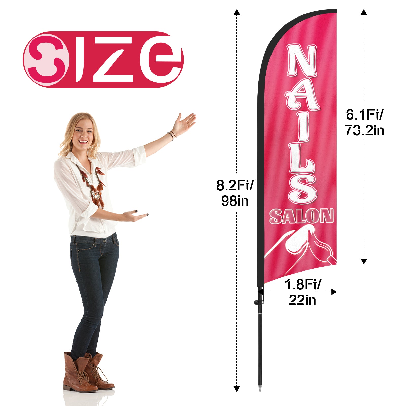 8FT Nails Salon Feather Flag Set for Nails Salon Business