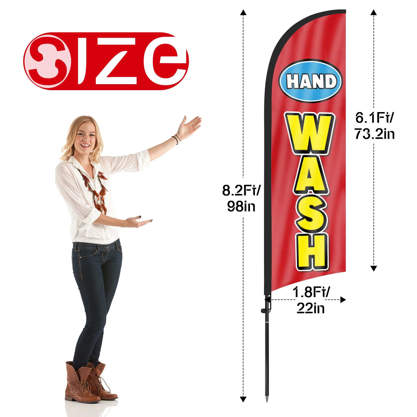 8Ft Hand Wash Feather Flag with Pole & Stake