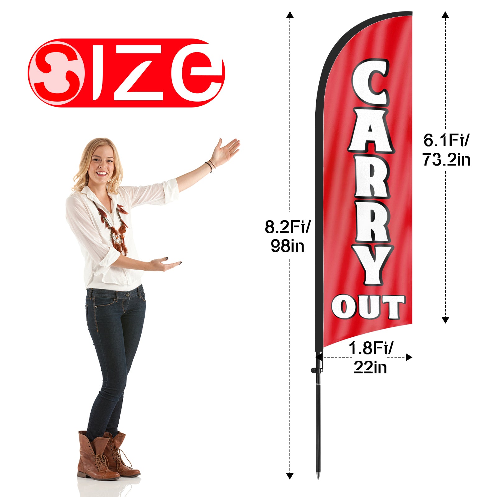 Carry Out sign - 8ft Carry Out Feather Flag Kit with Pole and Stake