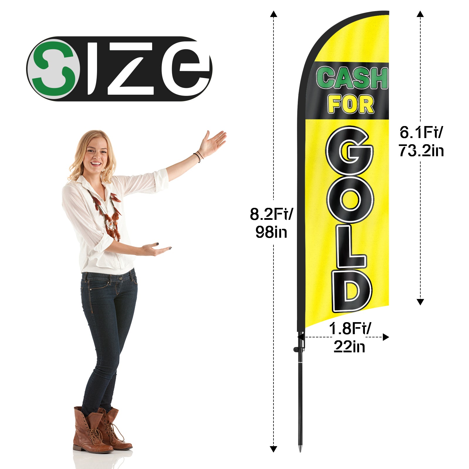 8FT Cash Gold Feather Flag Pole Kit