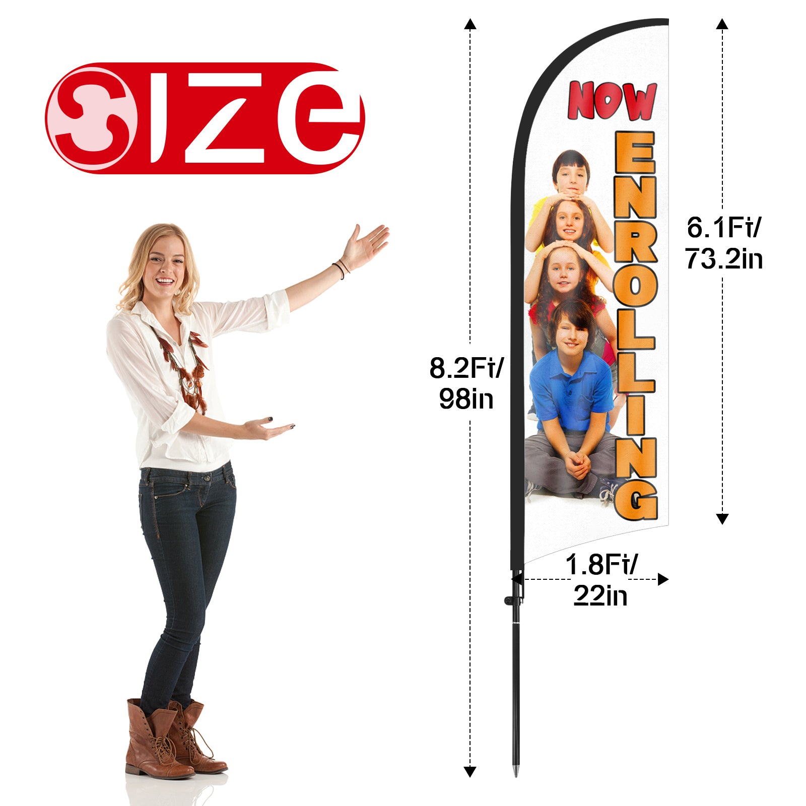 8ft Now Enrolling Feather Flag Pole Kit