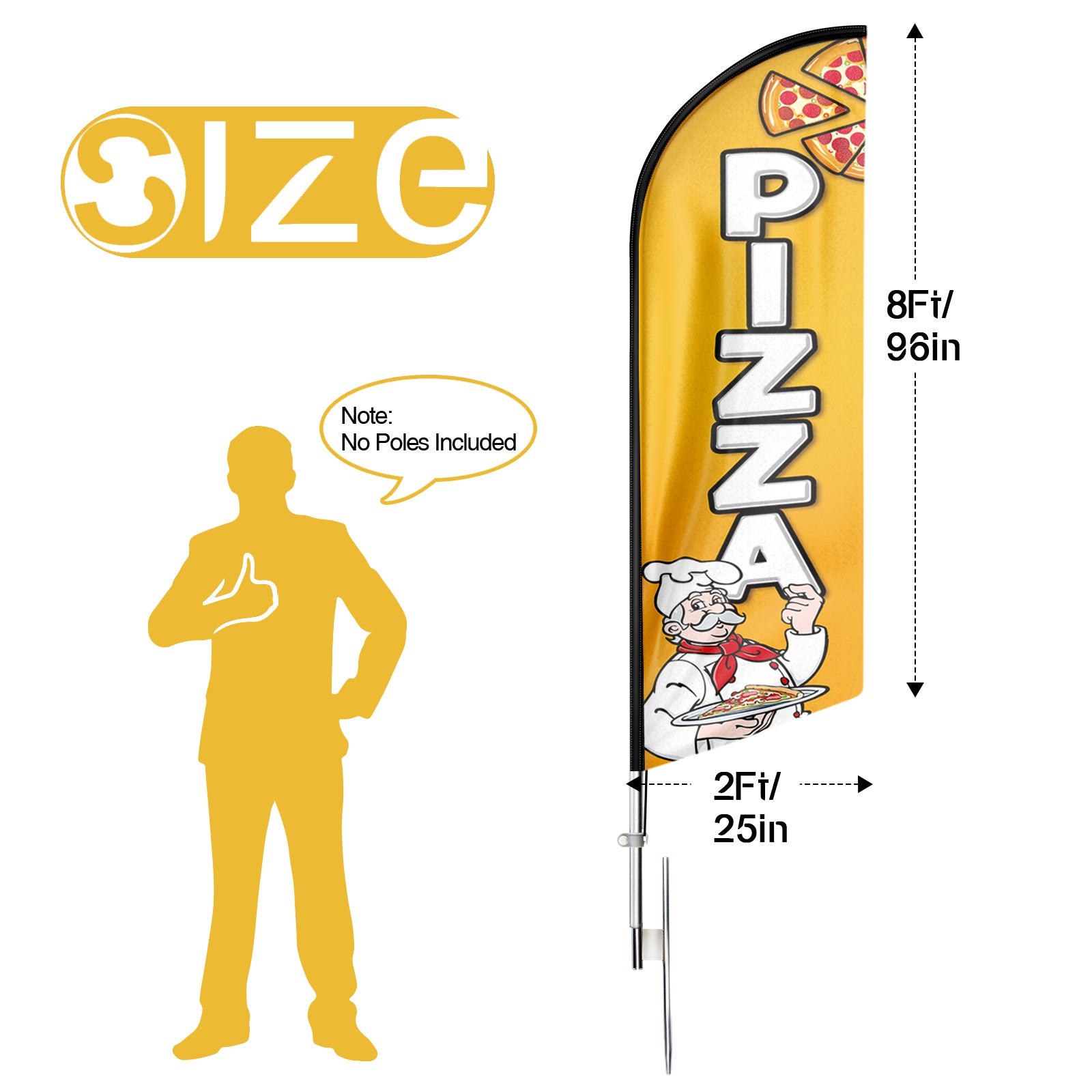 8ft Pizza Yellow Feather Flag!（Flagpole Not Included）