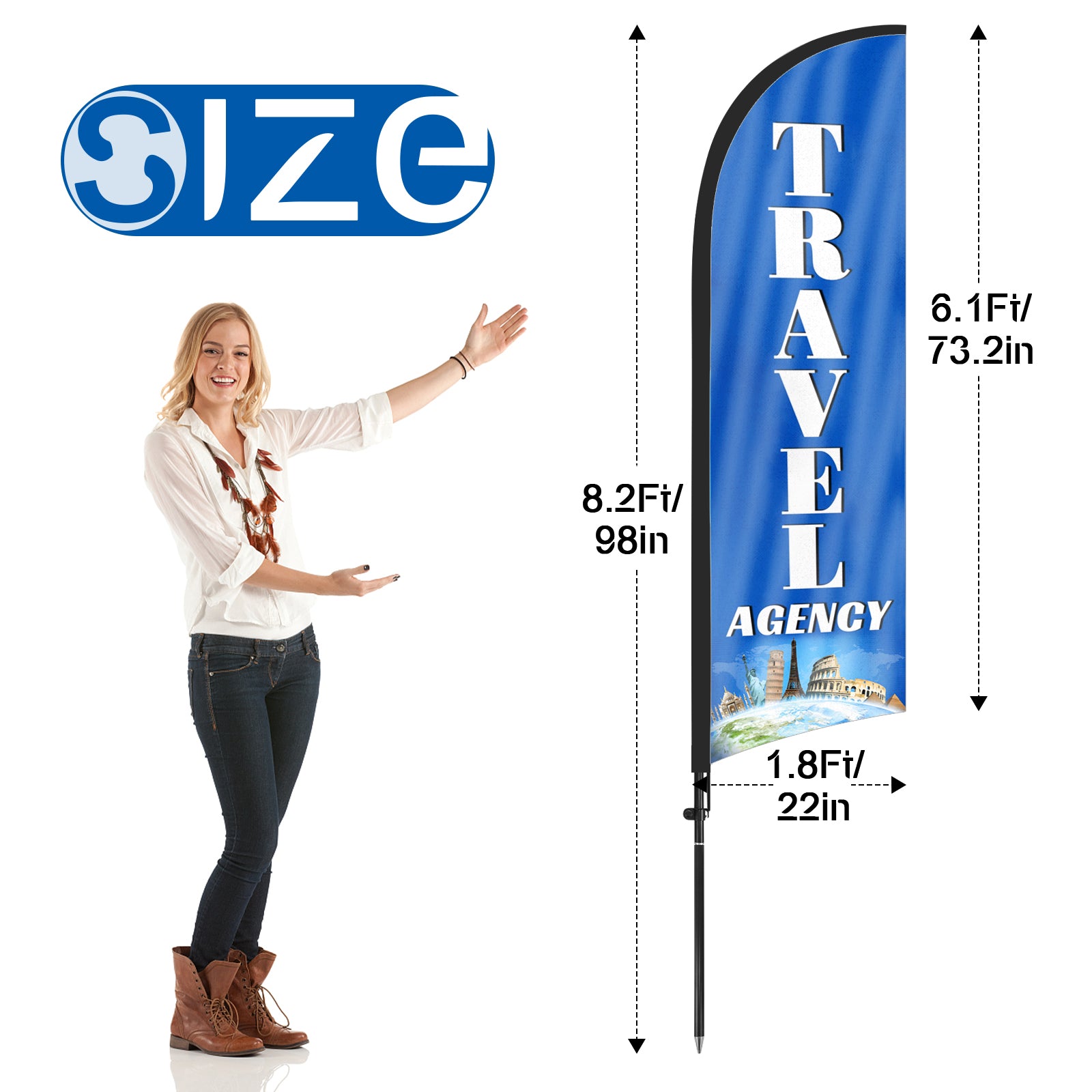 8ft Travel Agency Feather Flag with Pole and Stake