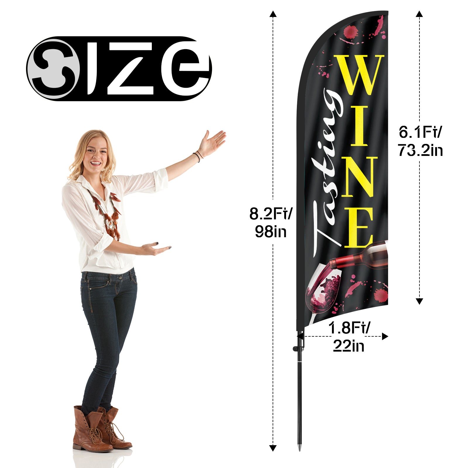 8ft Wine Tasting Black Feather Flag with Pole and Stake