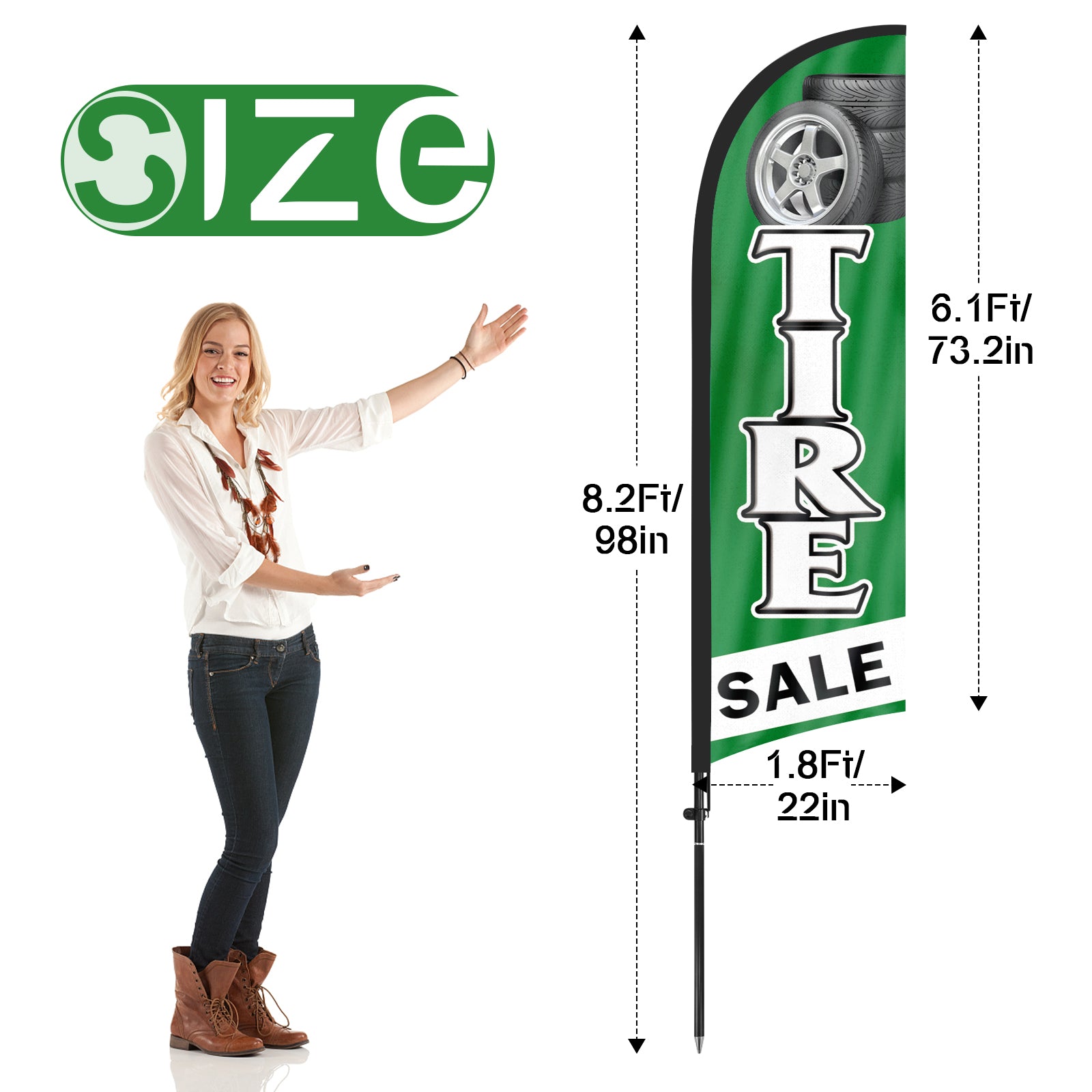8Ft Tire Sale Feather Flag with Pole & Stake