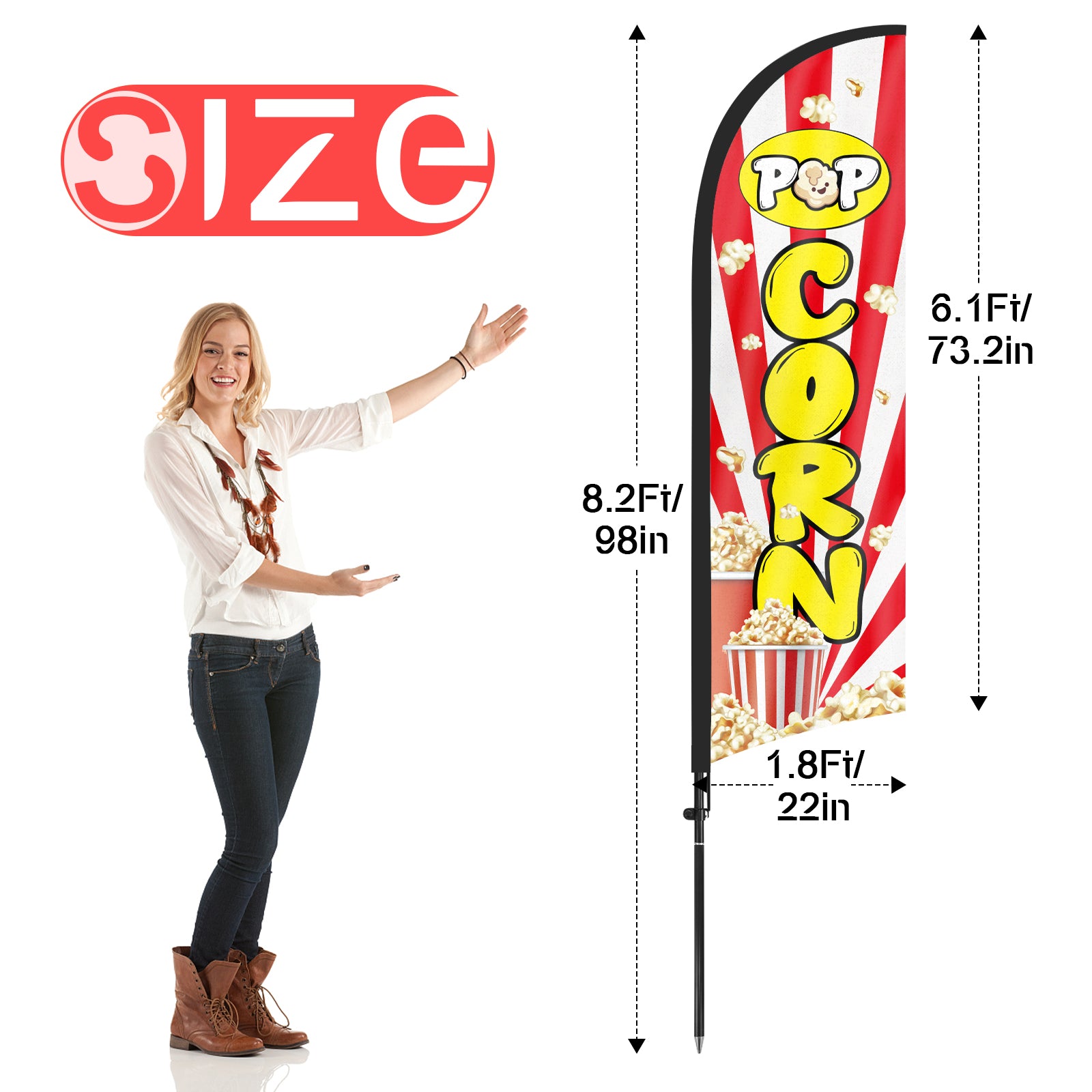 8FT Pop Corn Yellow Feather Flag Pole Kit